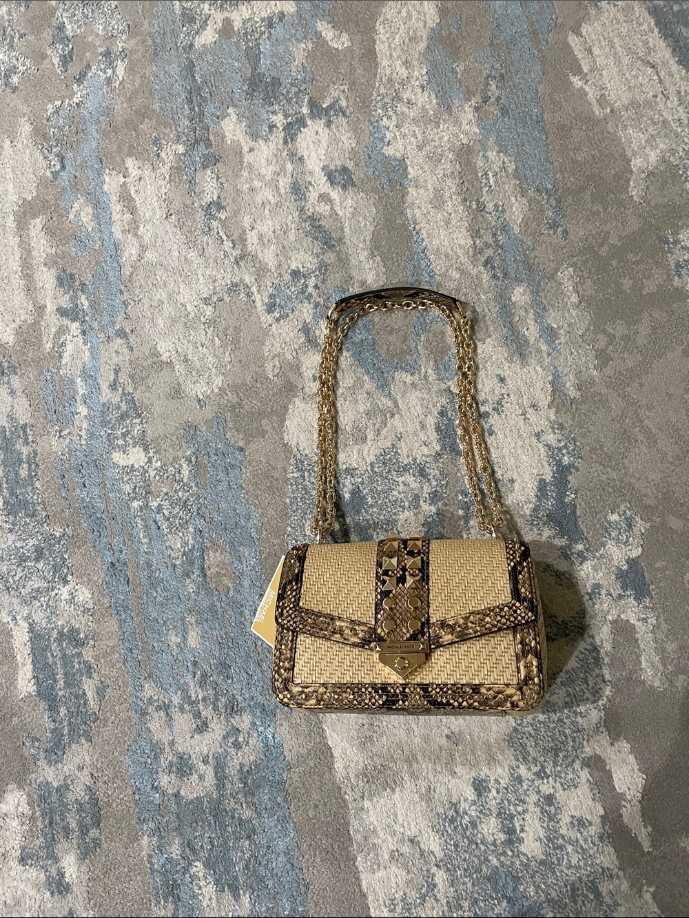 Michael Kors Large Soho Chain Shoulder Bag Rattan Straw/Snake, Wallet Set NWT - Picture 8 of 15